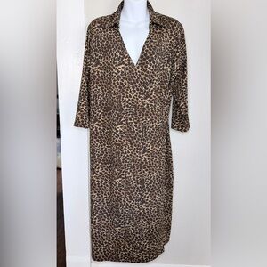 Soft By Avenue Leopard Print Faux Wrap Midi Dress Size 14 / 16